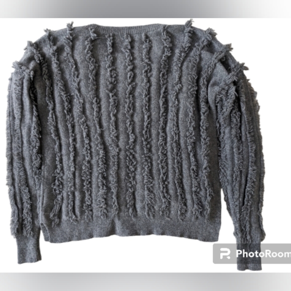 Madewell sweater gray fringe merino wool crewneck H5430 size XXS - Picture 3 of 5